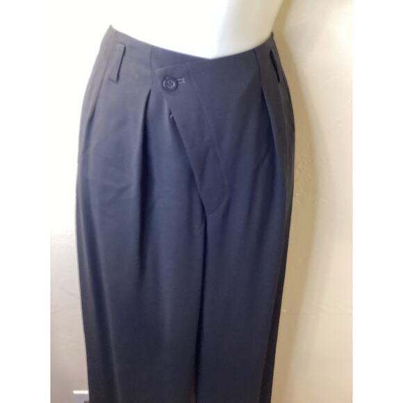 Isaac Mizrahi Couture 90’s Black Wool Wide Leg Criss Cross Waist Pants S 28w - Picture 2 of 4